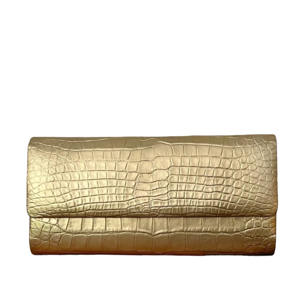 Ginger Metallic Gold Alligator Clutch