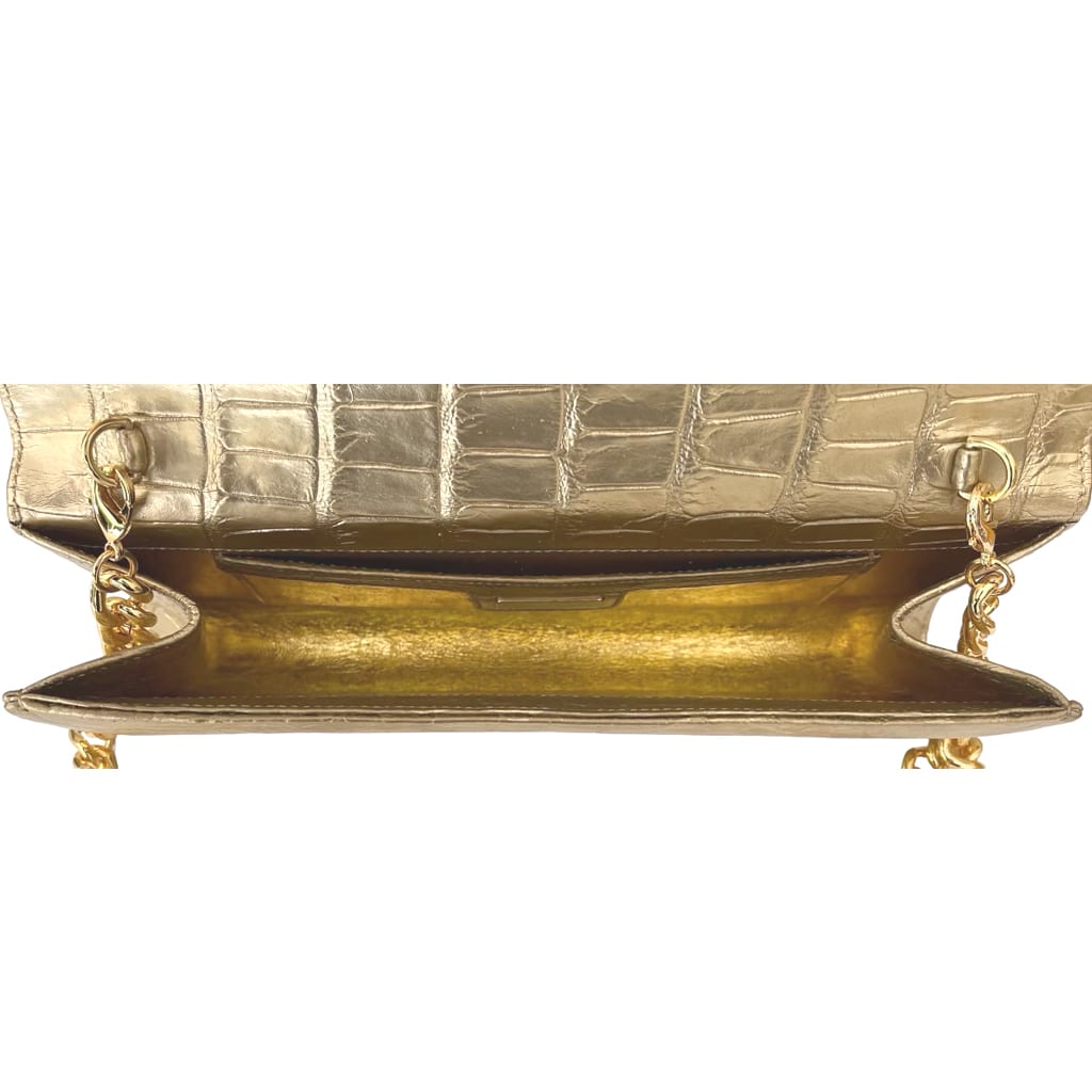 Ginger Metallic Gold Alligator Clutch - Image 3